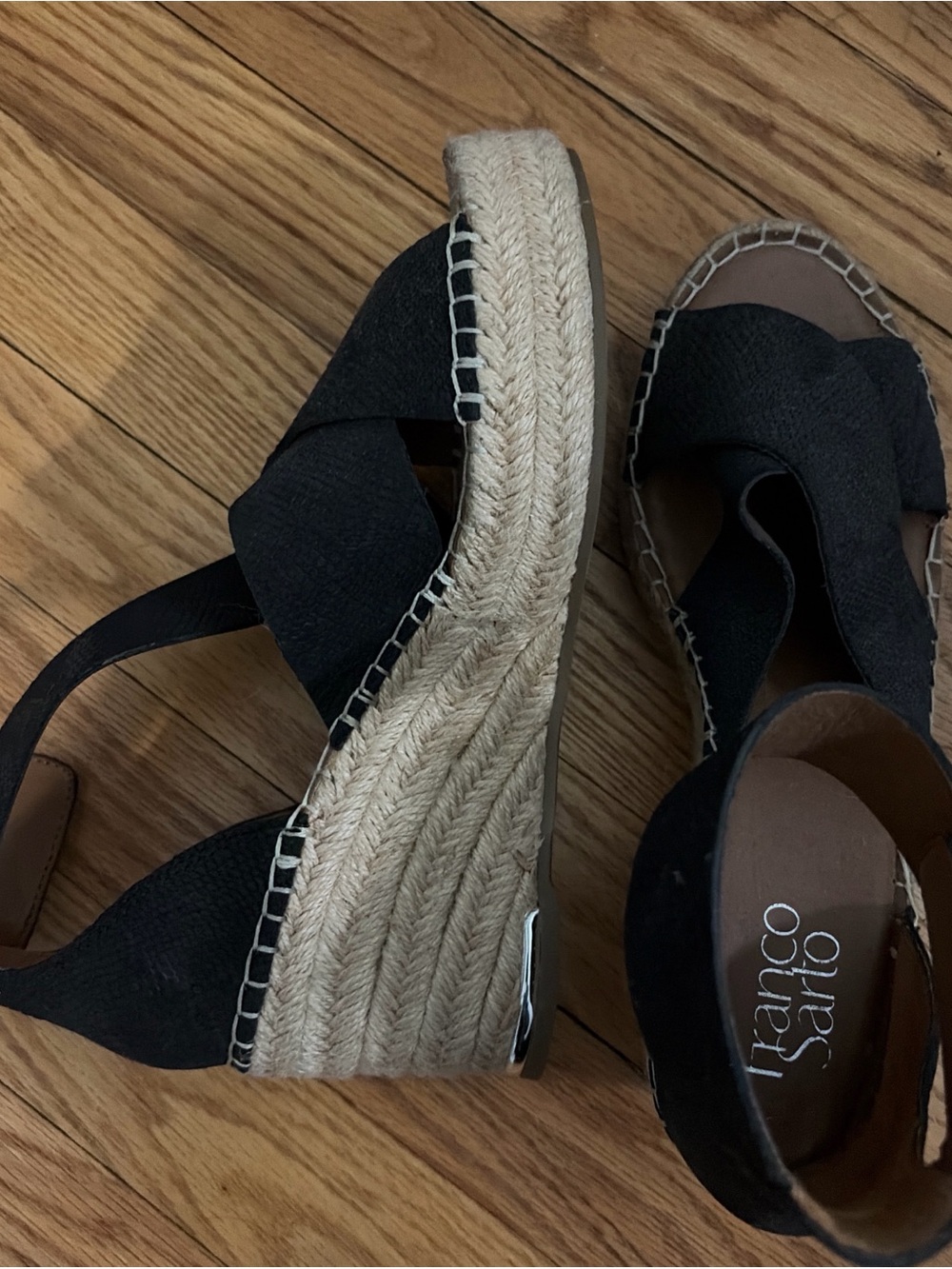 Franco Sarto Black Espadrille Wedge Sandals with Jute Platform